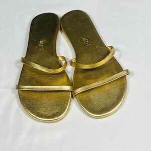 TKEES Gemma Metallic Gold Leather Flat Slide Sandals Womens Size 7 EUR 38